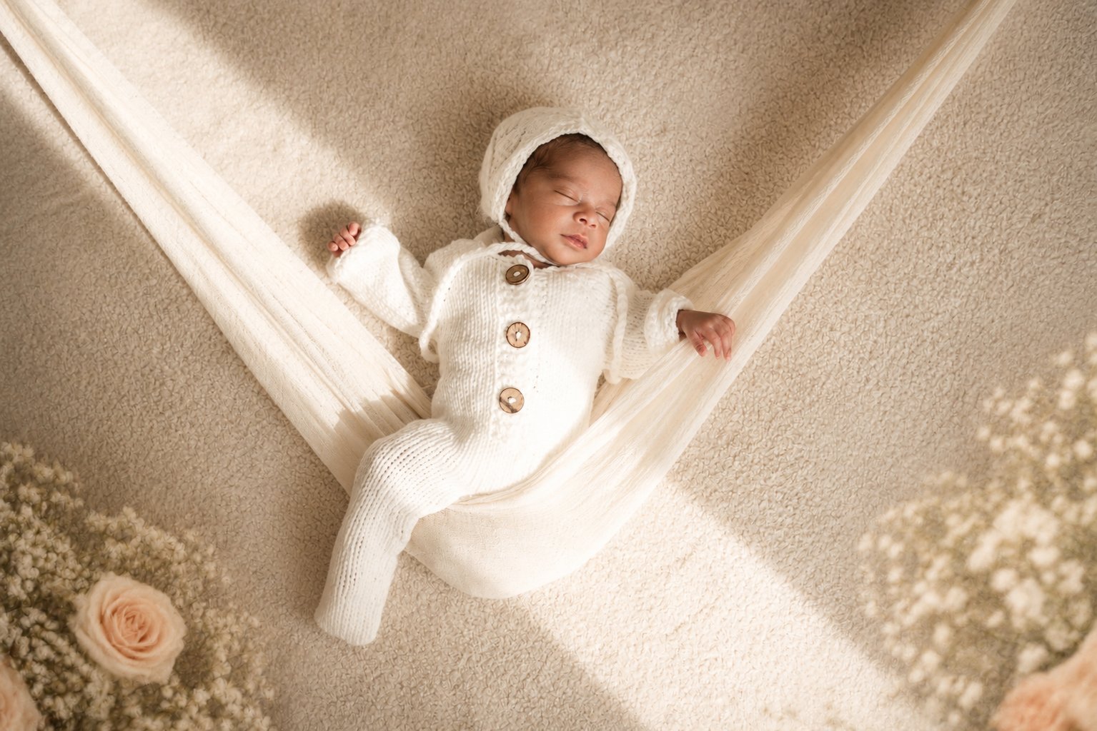Newborn in hammock aerial view — swing theme newborn photography Dubai