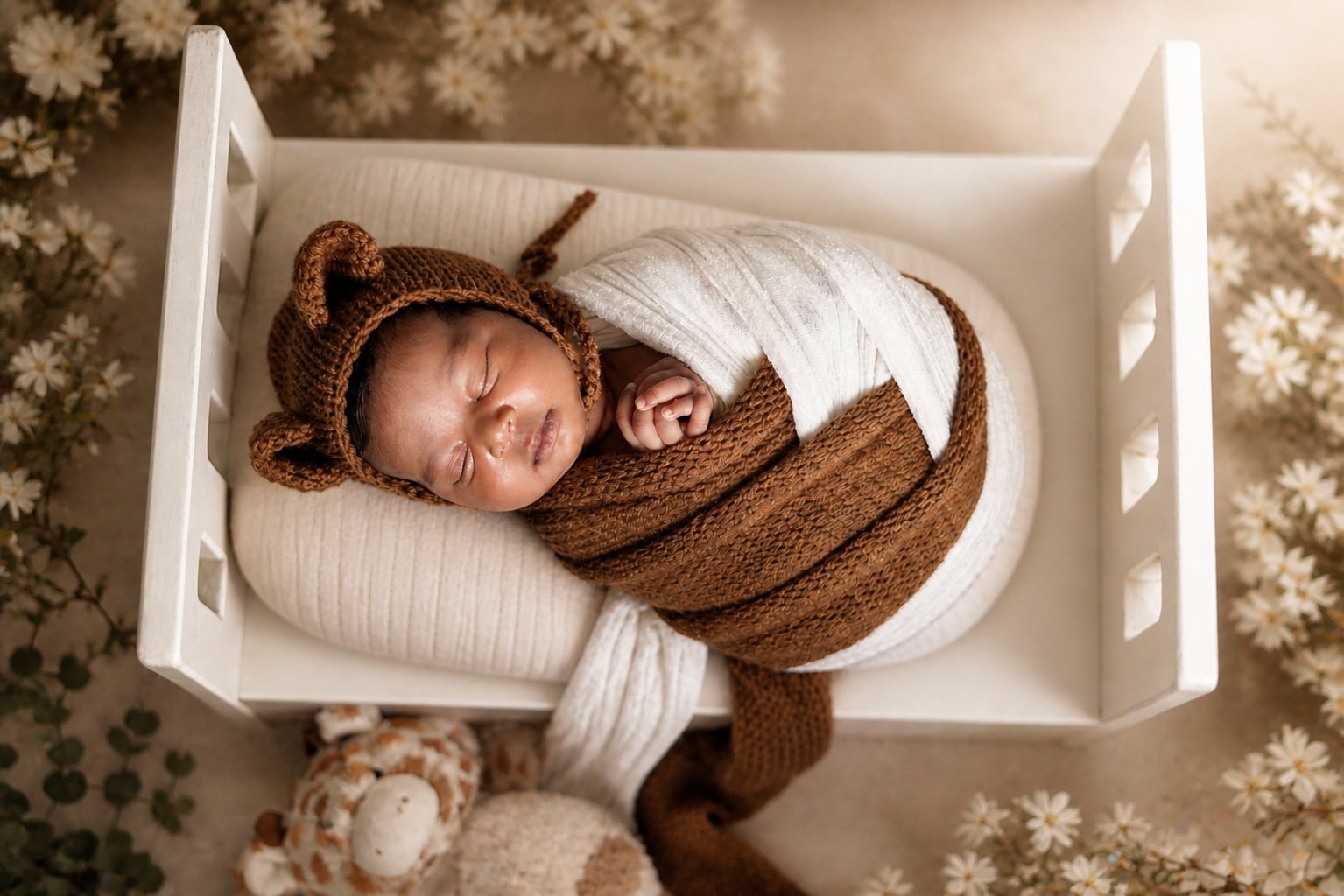 Newborn in bear hat — newborn photography Dubai studio